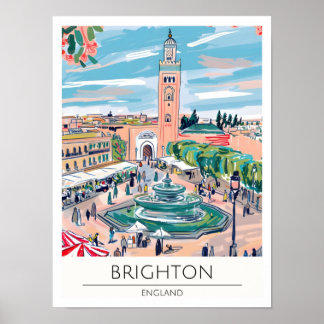 Brighton Engeland Vintage Kunst Illustratie Reizen Poster