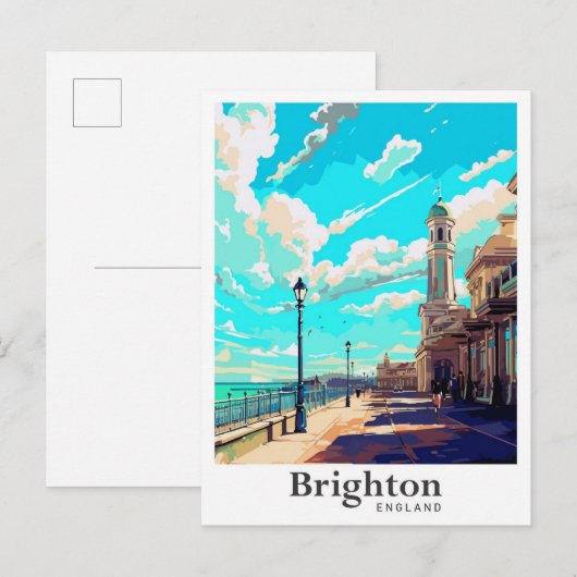 Brighton Engeland Vintage Travel Portrait Briefkaart (Voorkant / Achterkant)