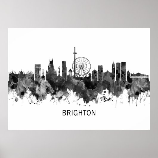 Brighton England Skyline BW Poster (Voorkant)