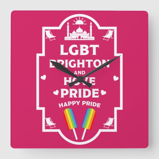 Brighton Gay Pride Vierkante Klok (Voorkant)