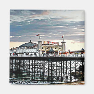 Brighton Pier & Cloudy Sky Digital Painting Magneet