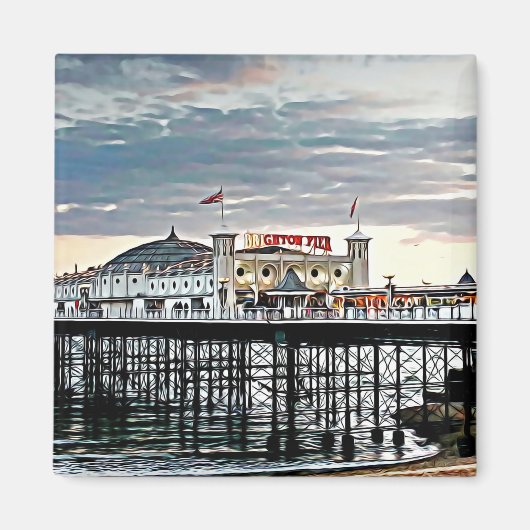 Brighton Pier & Cloudy Sky Digital Painting Magneet (Voorkant)