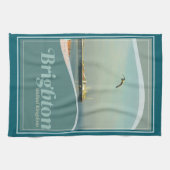 Brighton Pier Seagull Postcard Theedoek (Horizontaal)