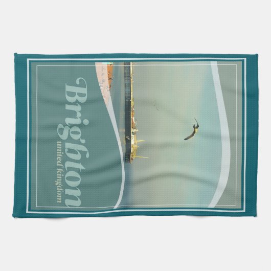 Brighton Pier Seagull Postcard Theedoek (Horizontaal)