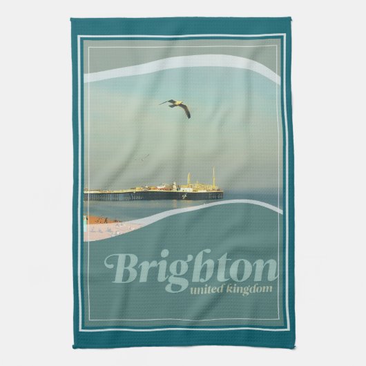 Brighton Pier Seagull Postcard Theedoek (Verticaal)