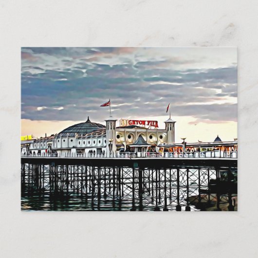 Brighton Pier & Sunset Digital Painting Briefkaart (Voorkant)