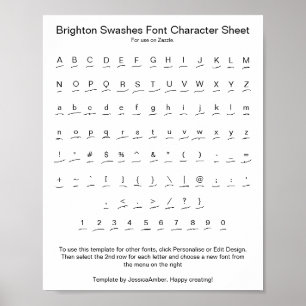 Brighton Swashes Font Karakter Blad voor Zazzle Poster