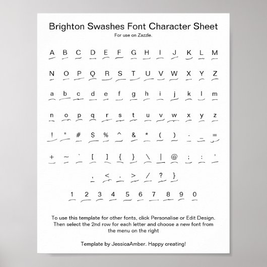 Brighton Swashes Font Karakter Blad voor Zazzle Poster (Voorkant)