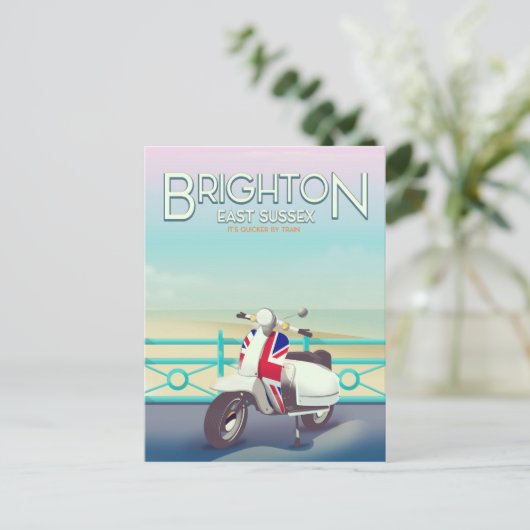 Brighton -union jack scooter reisposter briefkaart (Staand voorkant)