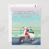 Brighton -union jack scooter reisposter briefkaart (Voorkant / Achterkant)