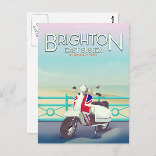 Brighton -union jack scooter reisposter briefkaart (Voorkant / Achterkant)