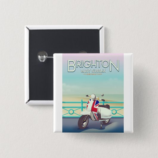Brighton -union jack scooter reisposter vierkante button 5,1 cm (Voorkant /achterkant)
