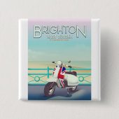 Brighton -union jack scooter reisposter vierkante button 5,1 cm (Voorkant)