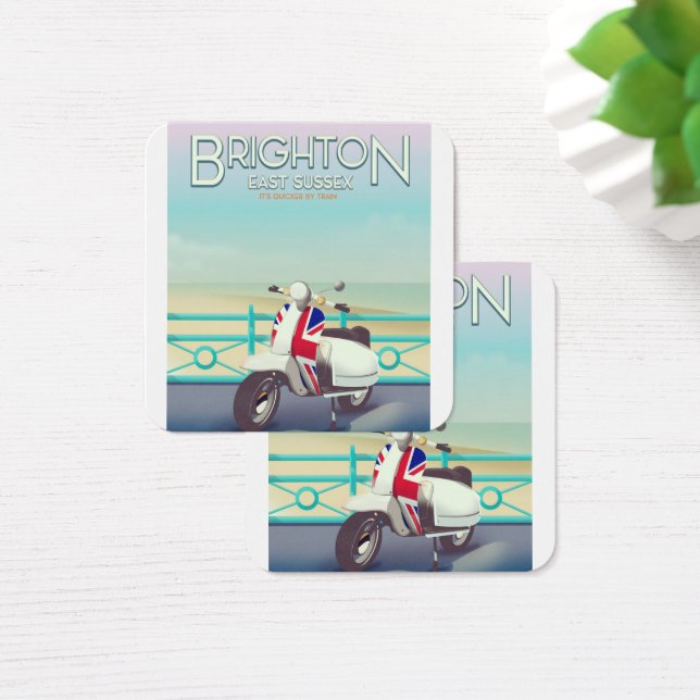Brighton -union jack scooter reisposter vierkante visitekaartjes (Bureau)