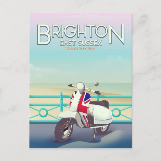 Brighton vintage union jack scooter reisposter briefkaart (Voorkant)