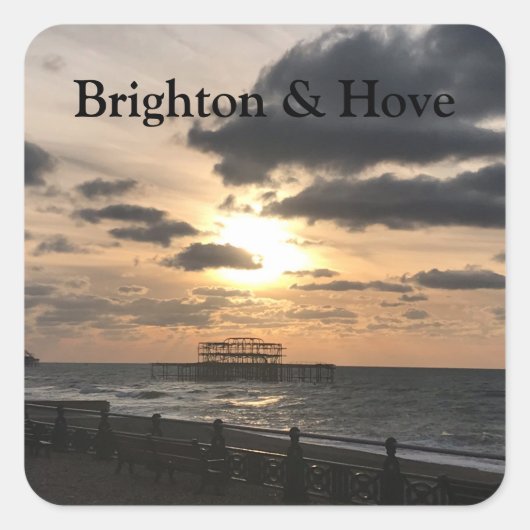 Brighton West Pier Sunrise Foto Sleutelhanger Butt Vierkante Sticker (Voorkant)