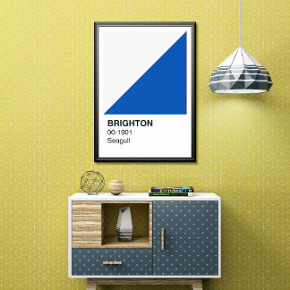 Brighton Zeemeeuw Blauw en Wit - Witte Rand Perfect Poster