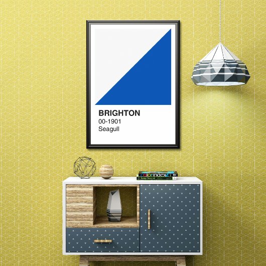 Brighton Zeemeeuw Blauw en Wit - Witte Rand Perfect Poster