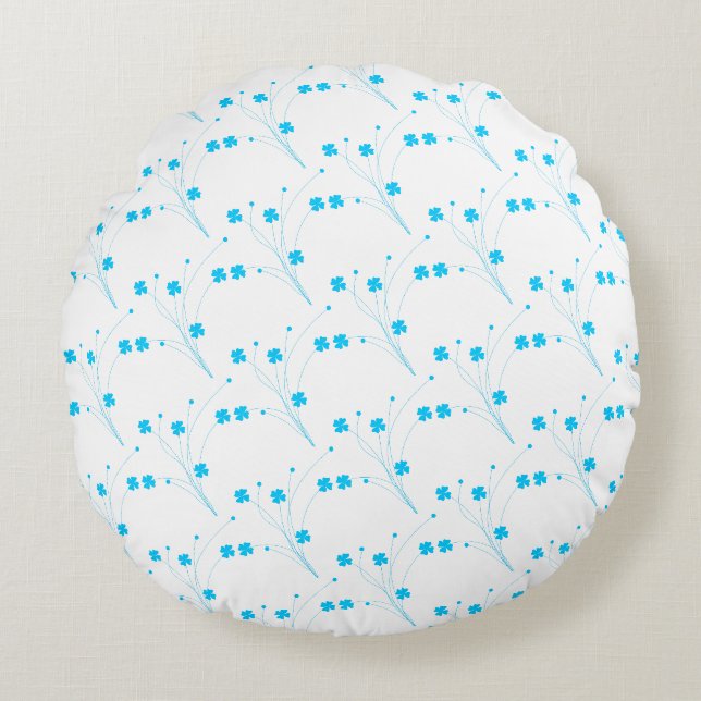 BrightStor Blue Flowers, Small Floral Print Rond Kussen (Voorkant)