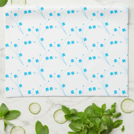 BrightStor Blue Flowers, Small Floral Print Theedoek (Gevouwen)