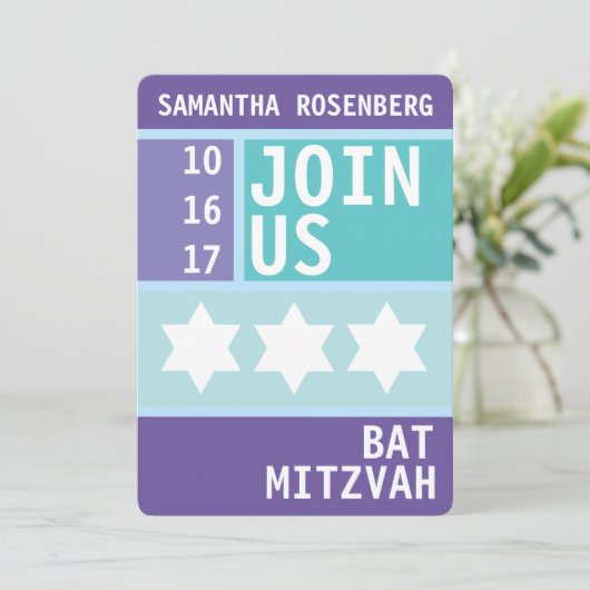 BrightStor Star van David Bat Mitzvah Kaart (Staand voorkant)