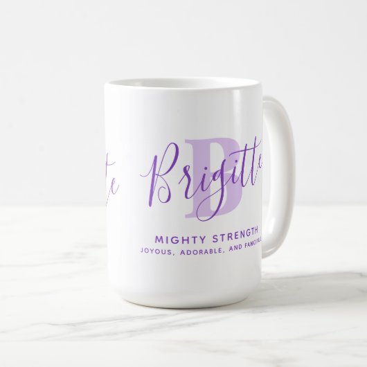 Brigitte naam: monogram B paarse tekst Koffiemok (Voorkant rechts)