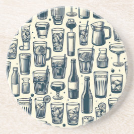 Bril en Flessenontwerp Zandsteen Onderzetter