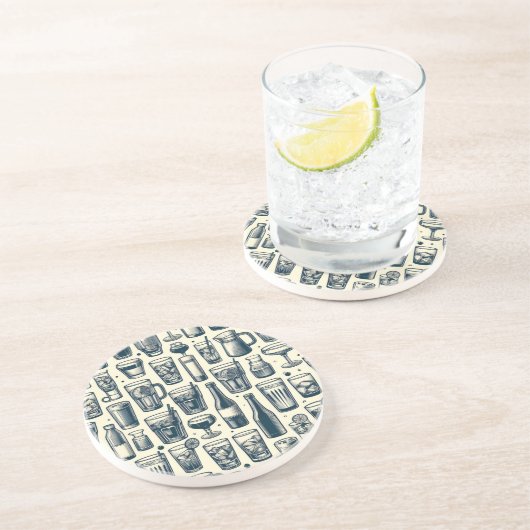 Bril en Flessenontwerp Zandsteen Onderzetter (Zijkant)