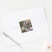 Bril letters witte roos bloem en envelop vierkante sticker (Envelop)
