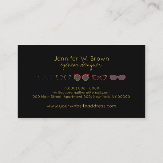 Bril Specialist Brillen zwart Geel Opticiens Visitekaartje (Achterkant)