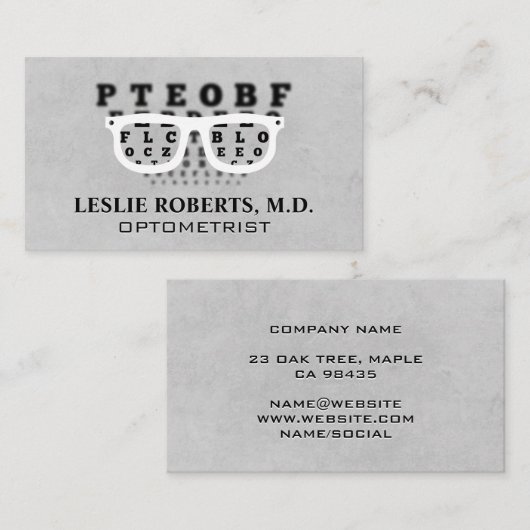 Bril Voorschrift Oogkaart  | Optometrie  Visitekaartje (Voorkant / Achterkant)