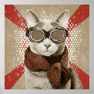 Brildragende Katten Sjaal Retro Vlag Portret Poster