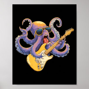 Brildragende Octopus met Elektrische Gitaar voor e Poster