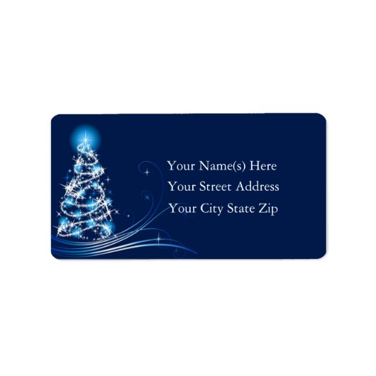 Briljant Blauw Kerstboom Adres Label (Voorkant)