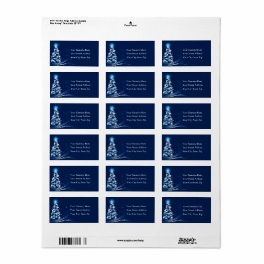 Briljant Blauw Kerstboom Adres Label (Full Sheet)