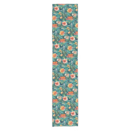 Briljant Blauwgroen en Koraal Abstract Floral Korte Tafelloper