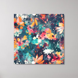 Briljant Blauwgroen en Multicolour Floral Abstract Canvas Afdruk