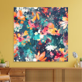 Briljant Blauwgroen en Multicolour Floral Abstract Canvas Afdruk (Insitu (Woonkamer))