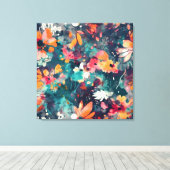 Briljant Blauwgroen en Multicolour Floral Abstract Canvas Afdruk (Insitu (Houten vloer))