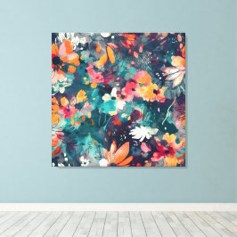 Briljant Blauwgroen en Multicolour Floral Abstract Canvas Afdruk