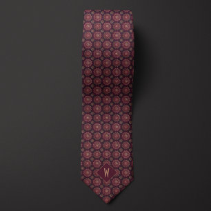 Briljant Bourgondië en Gouden Mandala Monogram Stropdas
