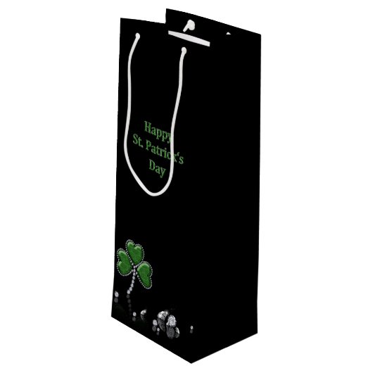 Briljant Happy St. Patrick's Day Diamonds Wijn Cadeautas (Achterkant Gekanteld)