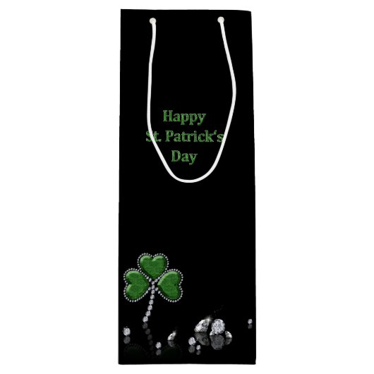 Briljant Happy St. Patrick's Day Diamonds Wijn Cadeautas (Voorkant)