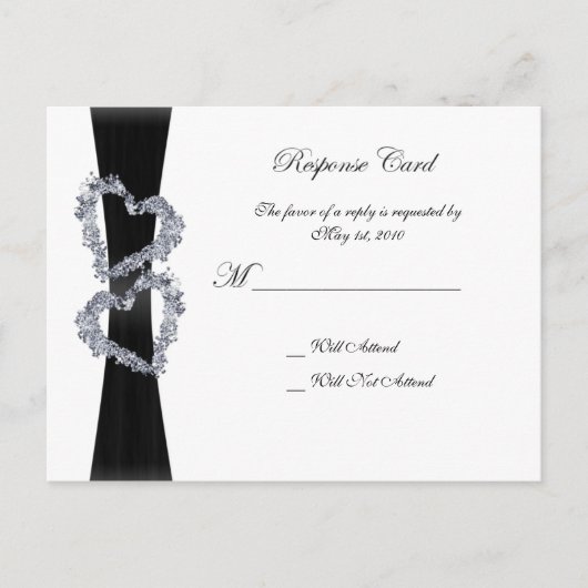 Briljant hart: zwart lint en diamantharten uitnodiging briefkaart (Voorkant)