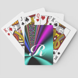 Briljant kleurrijke fractale stralen met monogram pokerkaarten