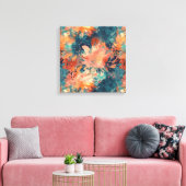 Briljant koraal en Blauwgroen Abstracte bloemen Canvas Afdruk (Insitu (Woonkamer))