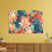 Briljant koraal en Blauwgroen Abstracte bloemen Canvas Afdruk (Insitu (Woonkamer))