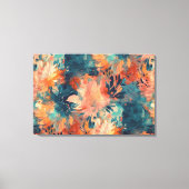 Briljant koraal en Blauwgroen Abstracte bloemen Canvas Afdruk (Voorkant)