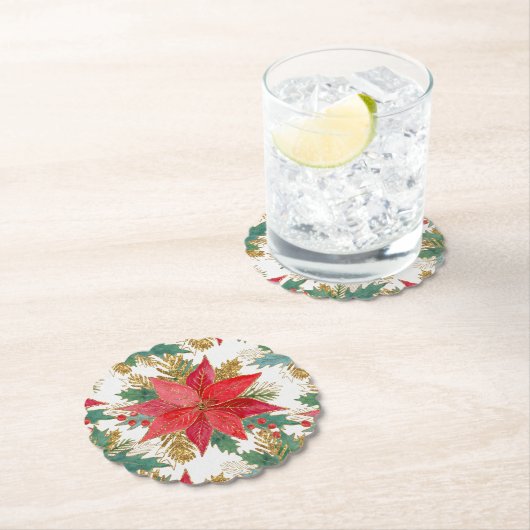 Briljant Poinsettia en Holly Paper-Onderzetter Kartonnen Onderzetters (Insitu)