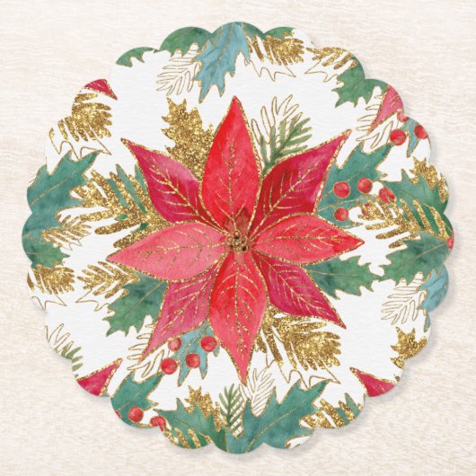 Briljant Poinsettia en Holly Paper-Onderzetter Kartonnen Onderzetters (Voorkant)